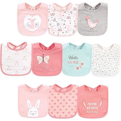 Hudson Baby Unisex Baby Cotton Bibs, Sweet Bunny, One Size