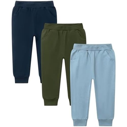 GFQLONG 2/3 Pack Toddler Pants Sweatpants Boys Cotton Joggers, Athletic Pull on Sweat Pants with Pockets for Kids Clothes
