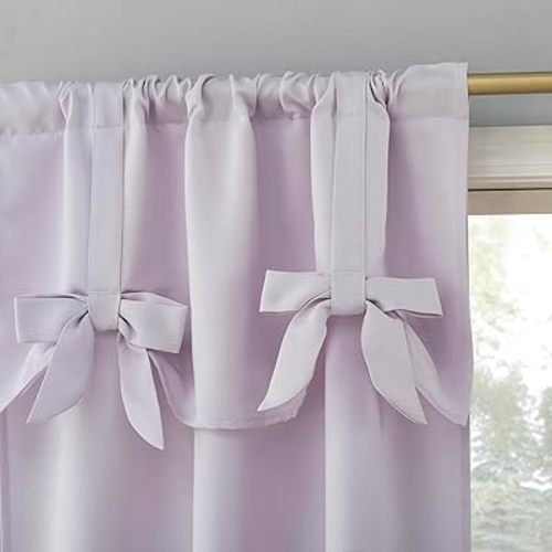 Sun Zero Emma Generation Bow Valance Semi-Sheer Rod Pocket Curtain Panel, 40" x 84", Lavender