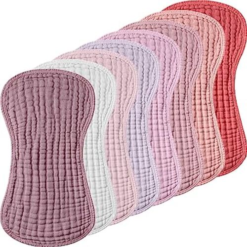 Frienda 8-Pack Muslin Burp Cloths for Baby Girl, 20''x 10" Large Absorbent Cotton Burp Rags, 6-Layer Soft Pink Washcloths for Spit up Drool, Newborn Must-Haves Essential, Baby Shower Registry Gifts