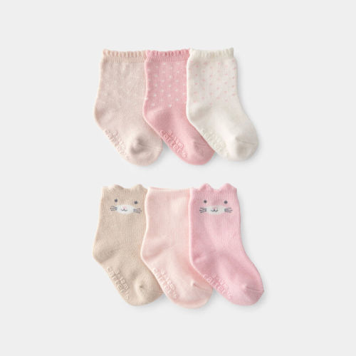 Baby Girl 6-Pack Cat Polka Dots Crew Socks | Carter’s Oshkosh Canada