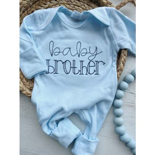 Blue Baby Brother Newborn Coming Home Outfit Embroidered – Wonderfully Made