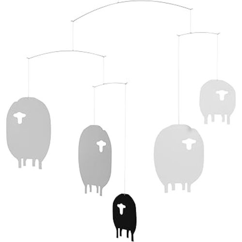 Flensted Mobiles Sheep Hanging Nursery Mobile - 17 Inches Plastic - Handmade in Denmark - Conversation Piece and Room Decor - Unisex - Wall Mount