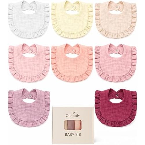 Oiomniv Muslin Baby Bibs, 100% Cotton Bandana Drool Bibs Soft Cotton Adjustable Unisex Newborn, Toddler for Drooling Teething
