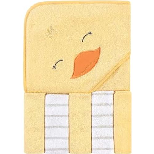 Hudson Baby Unisex Baby Hooded Towel and Five Washcloths, Yellow Duck, One Size