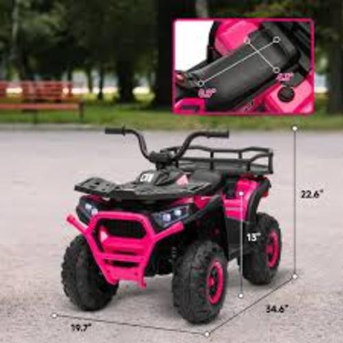 Qaba 12V Kids ATV, Battery Powered 4 Wheeler Quad w/ Spring Suspension Wheels, Rear Storage Basket, Lights, Music, Pink