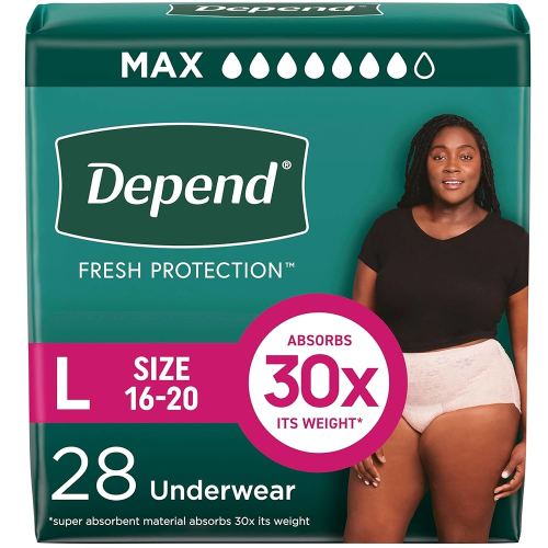 Depend Fresh Protection Adult Diapers, Incontinence & Postpartum Bladder Leak Underwear for Women, Disposable, Maximum, Large, Blush, 28 Count, Packaging May Vary