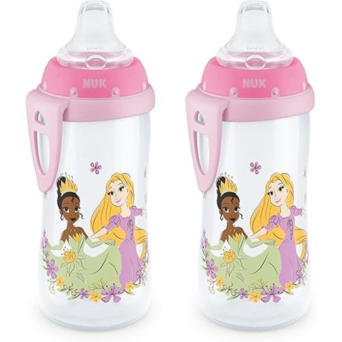 NUK Active Sippy Cup, 10 oz, 2 Pack, Disney Princess, BPA-Free, Soft Spout, Spill-Proof Cup