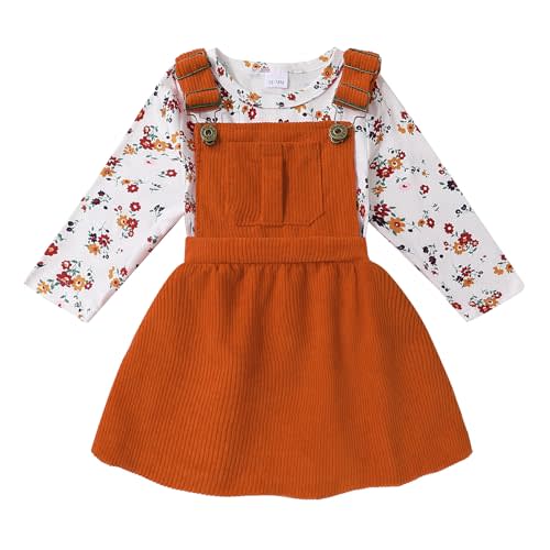 Toddler Baby Girl Fall Outfit Long Sleeve Stripe T-Shirt and Strap Dress Overall with One Pocket Clothes Sets