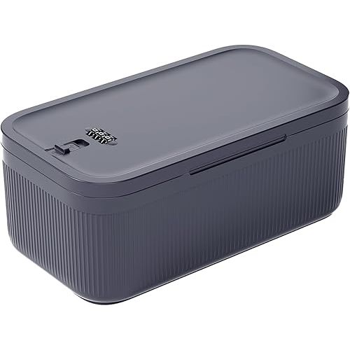 Small Lock Box for Medication Safe, Lockbox for Phone Jail, Medicine Lockable Storage Box with Code for Pills/First Aid Kits, Locked Food/Snack Box Container for Home/Fridge/Office (Grey)