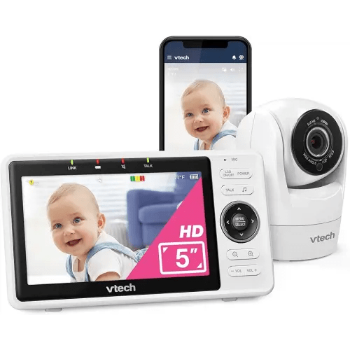 VTech Smart WiFi Baby Monitor – See Your Baby at Home or from Anywhere, Free App, 1080p Camera, 5" Screen, Pan-Tilt-Zoom, Night Vision, Two-Way Talk | VM901