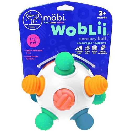Mobi Woblii Platinum - Sensory Ball & Teether for Babies 3 Months+ Silicone Sensory Toy for Newborn, Infant & Toddler Development - Food Grade Silicone, BPA Free, Textured Teething Ball