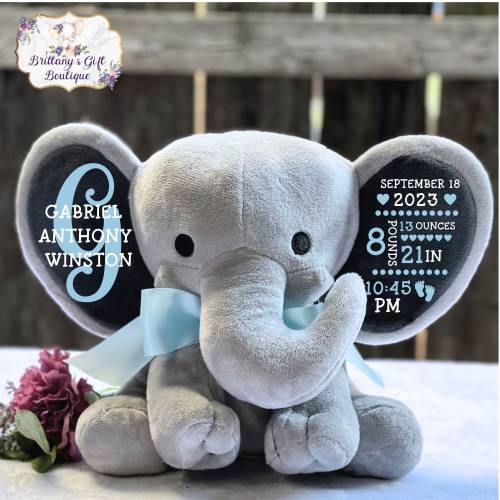 Birth announcement, birth stats, new baby gift , elephant, newborn present, newborn gift, baby shower, baby gift, baby keepsake