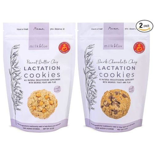 MilkBliss Soft Baked Lactation Cookies for Breastfeeding, All Natural and GMO Free Lactation Boosting Ingredients! Oats, Flaxseed, Brewers Yeast. 12 Count.