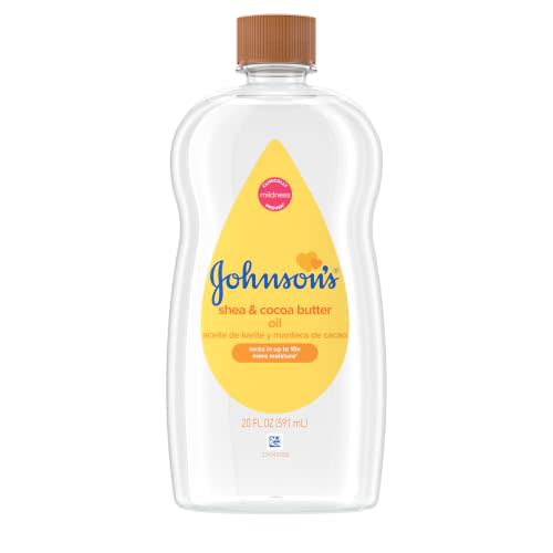 Johnson's Baby Oil with Shea & Cocoa Butter, 20 Fl. Oz | Prevents Moisture Loss, Helps Relieve Dry Skin, Hypoallergenic, For Babies, Kids & Adults