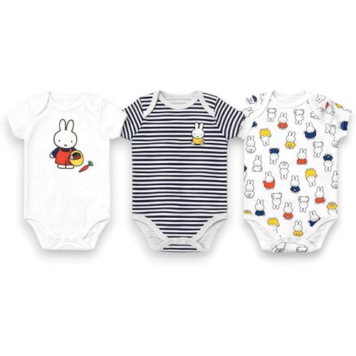Miffy Baby Boys' 3-Pack Short Sleeve Soft Cotton Blend Bodysuit Sets