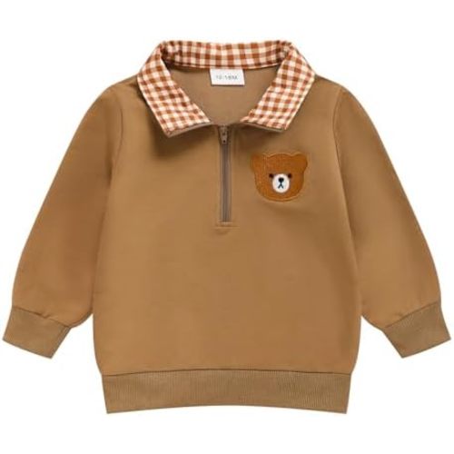 Toddler Boy Quarter Zip Collared Pullover Long Sleeve Fall Winter Baby Boy Clothes Outfit 12M-4T
