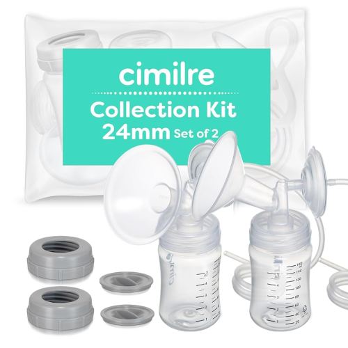 24MM Breast Milk Collection Kit, Double Pumping Breast Milk Collector Kit to Store Breast Milk, Includes Breast Shields, Valves, Backflow Protectors & Bottles