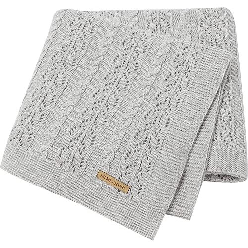 LAWKUL Knitted Baby Blankets Crib Crochet Blanket Toddler Security Blanket Soft Cotton Knit Gender Neutral baby blankets Infant Swaddle for Boys and Girls Gray Baby Blanket Size 40X30 Inches