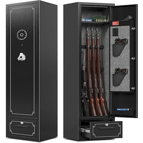 KAER 5-6 Gun Safe,Gun Safes for Rifle and Pistols,No Assembly Gun Cabinets,Rifle Safe,GunSafes for Rifle and Shotguns,Gun Safes & Cabinets with Drawer,Indoor Gun Rack,Removable Shelf (L)