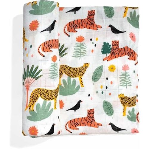 Rookie Humans Super Soft Viscose from Bamboo Muslin Swaddle Blankets for Baby Girls and Boys – Silky Soft - 47 x 47 inches Swaddling Blankets - Newborn Baby Essentials, Jungle