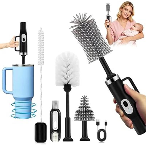 5-in-1 Long Handle Electric Water Bottle Brush, Straw Cleaner Brushes with Removable Brush Head, Water Bottle Brush, Bottle Brush,for Stanley Cups, Baby Bottles, Pacifiers
