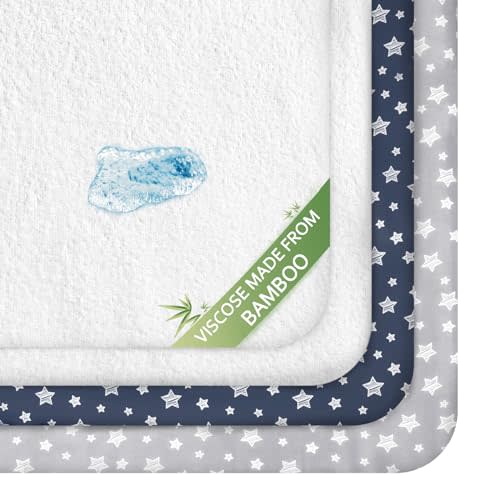 Crib Sheets & Waterproof Crib Mattress Protector for Boys 4 Pack Set, Viscose, Waterproof Crib Sheets Mattress Pad Cover, Grey & Navy