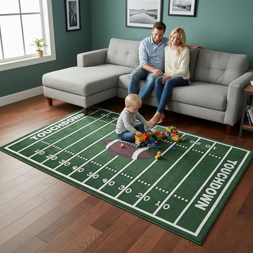 Furnish my Place 705 Solid Football 3'3"x8' All Star Football Ground, Play Area Rug for Kids, Anti Skid Rubber Backing, Football Field Ground Rectangle, Green