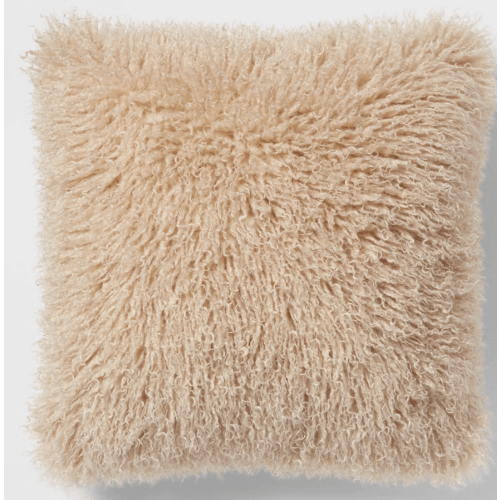 Euro Faux Mongolian Fur Decorative Throw Pillow Khaki - Threshold™: Indoor Square Cushion, Knife Edge, OEKO-TEX Certified - Khaki