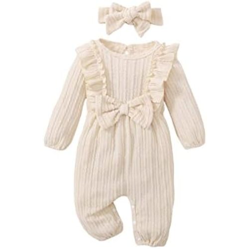 Baby Girl Clothes Cotton Linen Long Sleeve Rompers Solid Ruffle Jumpsuits for Infant Newborn 𝐂oming Baby Boys Clothes