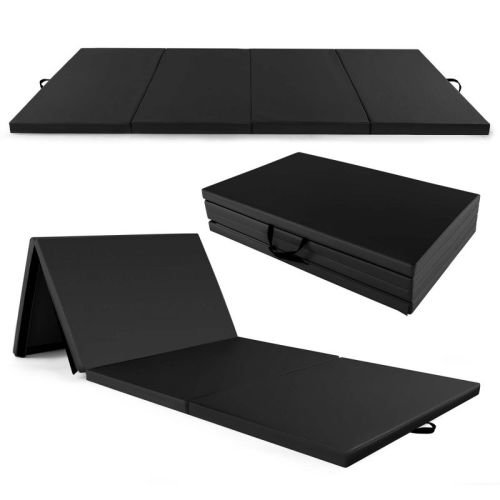 Costway 10' x 4' x 2" 4-Panel Folding Exercise Mat with Carrying Handles for Gym Yoga Black