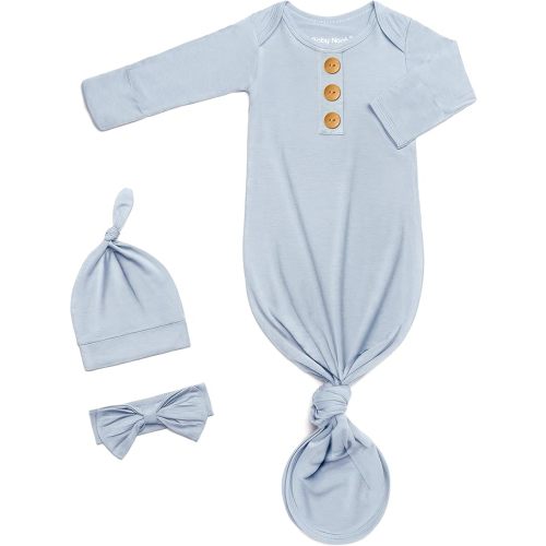 Newborn Baby Knotted Gown, Super Soft Silky Infant Long Sleeve Sleeper with Tie Bottom, Baby Girl and Boy Sleep Gown