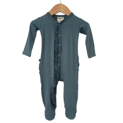 Ruffle Snap Footie, Winter Emerald, Size: 3 - 6 mo.