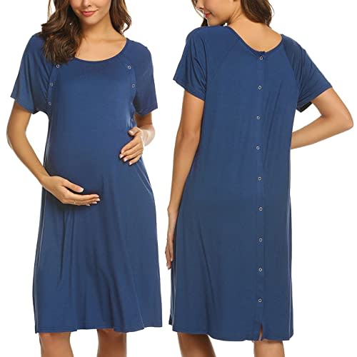 Ekouaer Women’s Nursing/Delivery/Labor/Hospital Nightdress Short Sleeve Maternity Nightgown with Button S-XXL