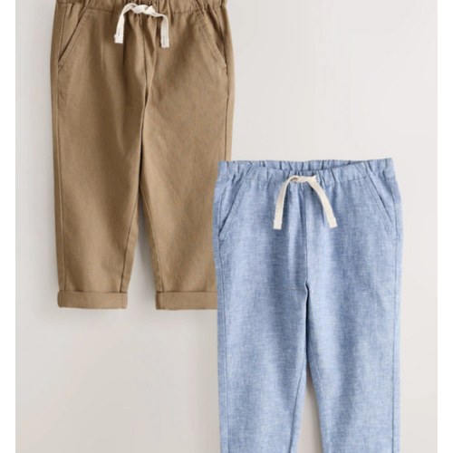 2-3Y Buy Blue/Brown Linen Blend Pull on Trousers 2 pack (3mths-7yrs) from Next USA