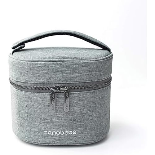 Nanobebe Breastmilk Baby Bottle Deluxe Cooler & Travel Bag with Ice Pack Included. Compact Triple Insulated, Easily attaches to Stroller or Diaper Bag- Grey