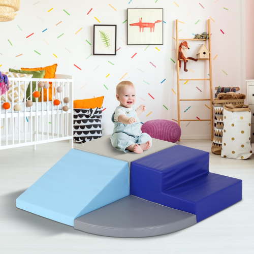 NiamVelo Baby Climb & Crawl Foam Play Set , 4-Piece Set Foam Climbing Blocks Toddler Climbing Toys for Child Development, Motor Skills, Blue