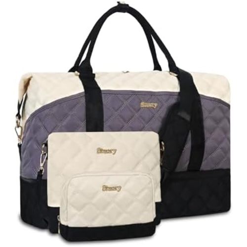 Weekender Bag, Large Travel Duffel Bag for Women, Carry on Overnight Bag with Shoe Compartment and Toiletry Bags