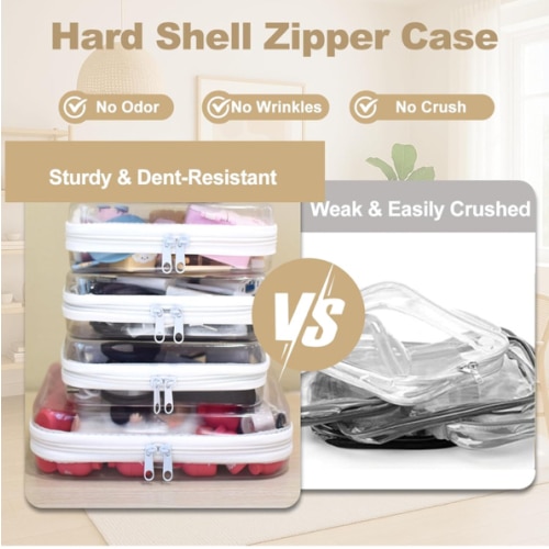 4 pcs Clear Zipper Pouches,Hard Shell Zipper Case, Toiletry Bag for Travel, CLear Diaper Bag, Toiletry Pouch, Travel Organizer, Clear Cosmetic Bag,Toy Storage Bins (M+3S)