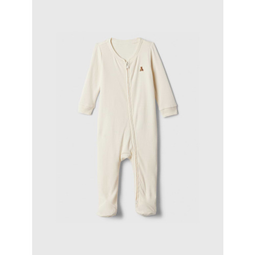 Baby Ribbed Two-Way Zip One-Piece, Cream Size 9-12