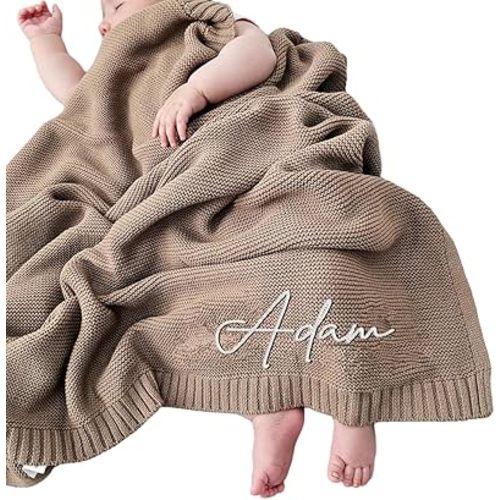 IZI POD Custom Baby Blanket, Personalized Embroidered Baby Blanket, Knit Baby Blanket, Embroidered Name Nursery Blanket, Gifts for Baby Boy, Baby Girl, Newborn Baby, Birthday, Christmas, 40 x 30 inch