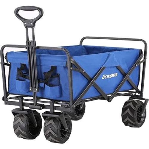 EchoSmile Heavy Duty 350 Lbs Capacity Collapsible Wagon, Outdoor Folding Camping Wagons, Grocery Portable Utility Cart, Adjustable Rolling Carts, All Terrain Sports Wagon with Big Wheels by Boahaus