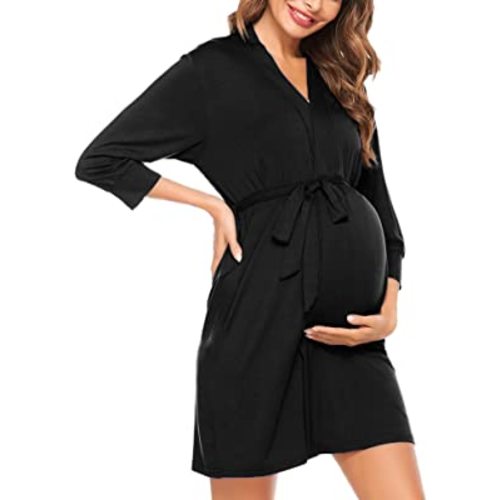 SWOMOG Women's Maternity Nursing Robe Pregnancy Hospital Breastfeeding Bathrobes 3 in 1 Labor Delivery Nightgowns