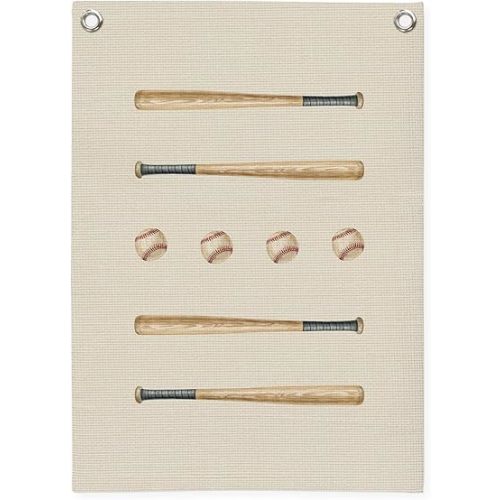 Dilemat Baseball Nursery Canvas Banner Wall Hanging, Baseball Decor for Boys Room,Vintage Baseballs Wall Decor Hanging Banner Flag for Boys Toddler Nursery Room Bedroom Playroom 18x25 Inch