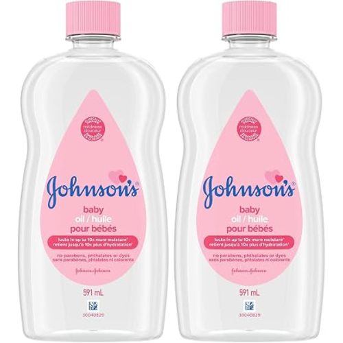 Johnson's Baby Oil, Mineral Oil Moisturizer and Baby Massage Oil, Hypoallergenic, 591 ml (Pack of 2)