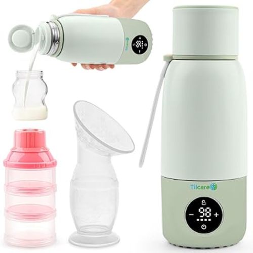 Portable Bottle Warmer for Travel - 17oz 12H Baby Bottle Milk Warmer, Fast Heat Travel Bottle Warmer for Breastmilk, USB Calentador De Biberones on The Go - Wireless Car Bottle Water Warmer, Green