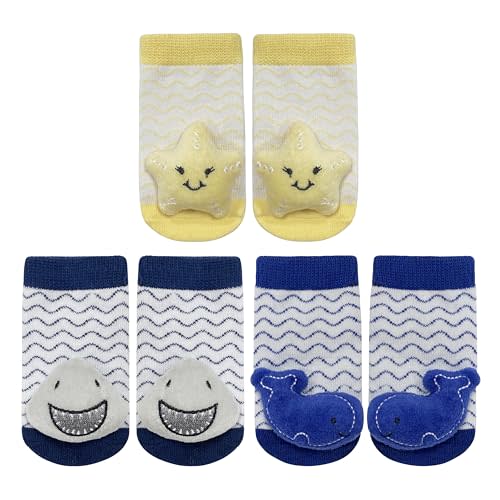 PUPPET Cute Baby Rattle Socks for Infants 0-6 Months Marine Animals Themed Set Starfish Shark Whale Boogie Toes Socks Series