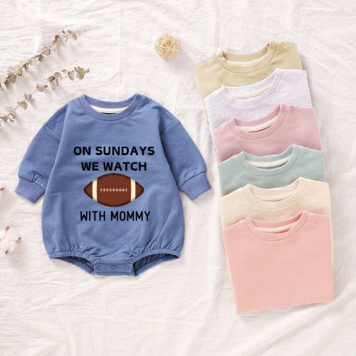 Watch Game With Mommy Bubble Romper|Game Day Baby Shirt Romper|Game Day Apparel|Football Baby Shower|Rugby Baby Shirt|Touchdown Season