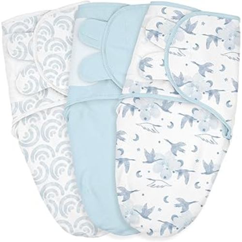 Baby Swaddle Sleep Sacks 3-Pack, Newborn Organic Cotton Swaddle Wraps with Adjustable Wings, Breathable Swaddling Blankets for 0–3 Months, Soft Infant Sleep Essentials
