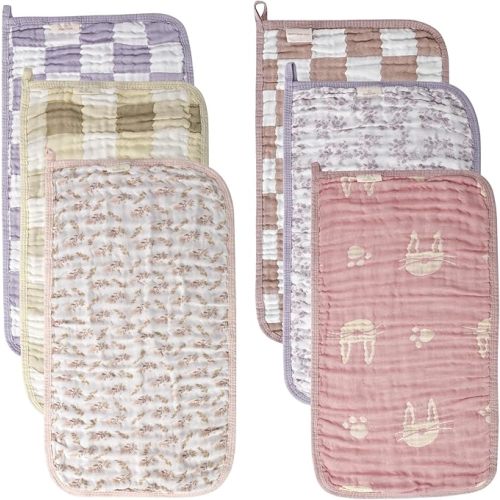6-Pack Muslin Baby Burp Cloths Made with Organic Cotton – 6-Layer Absorbent & Gentle for Newborn Feeding, Burping – Ultra-Soft, 20x10 Inch Set in Boho Freedom Pattern